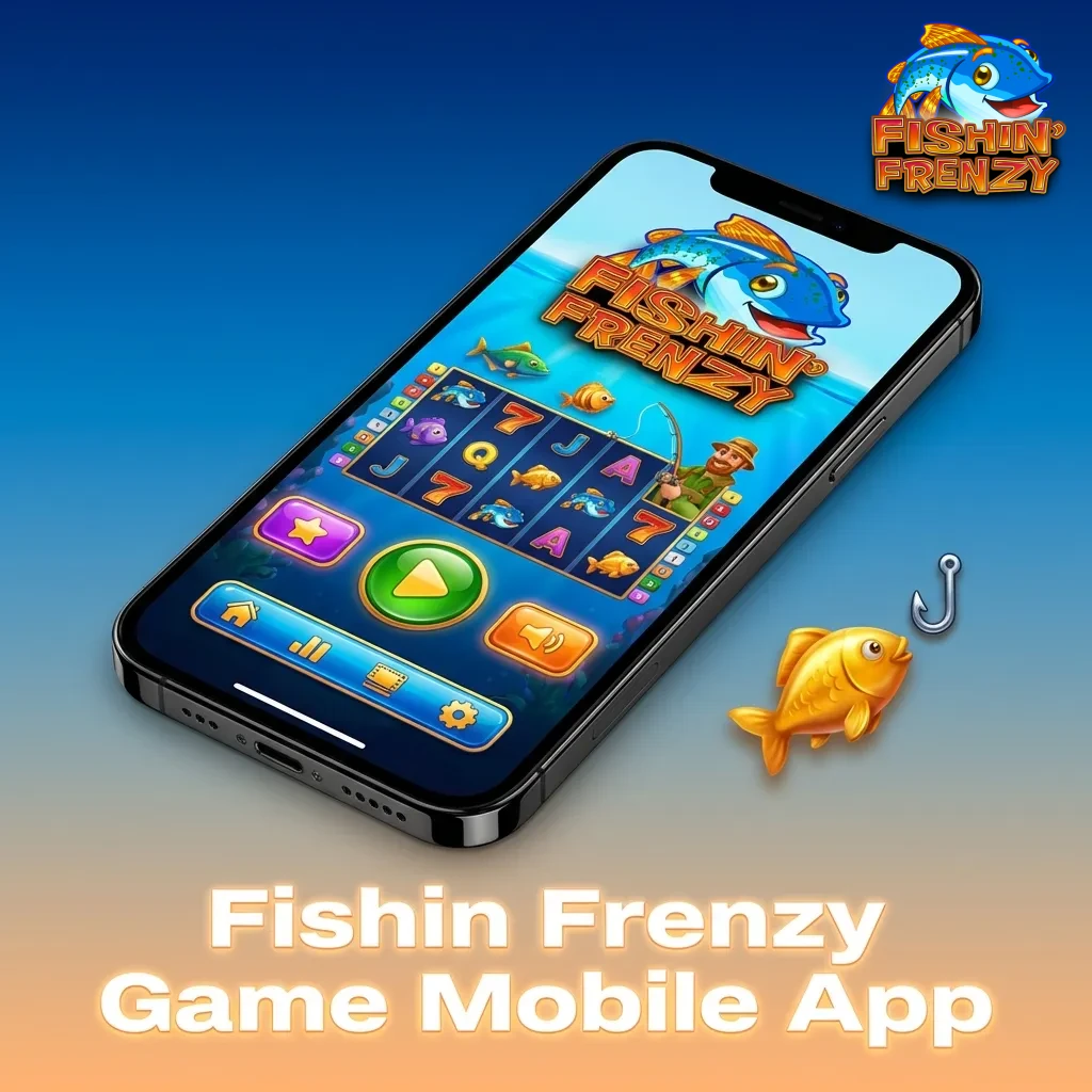 Mobile app interface showing Fishin Frenzy slot game with touch controls and optimized navigation for smartphone gaming