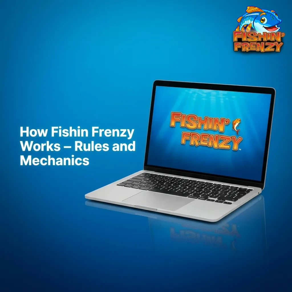 Colorful fishing-themed slot machine showing 5 reels with fish symbols, scatter logos, and wild fisherman icons